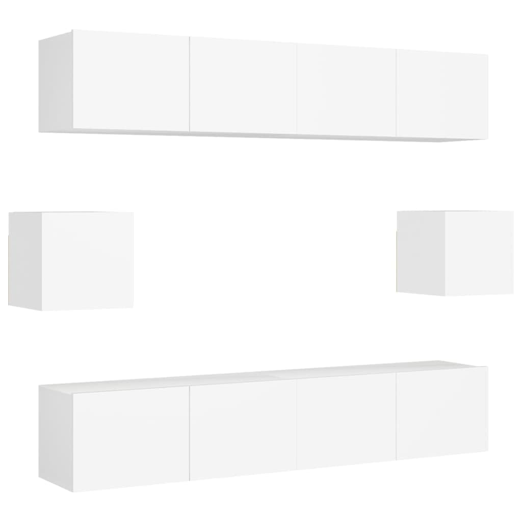 vidaXL TV Stand Set 6 Piece Home Living Room Bedroom Furniture HiFi Stereo Cabinet TV Stand Media Unit Entertainment Center Engineered Wood White