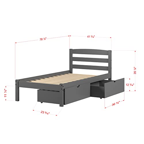 Donco Kids Twin Econo Bed with Dual Under Bed Drawer Dark Grey Finish