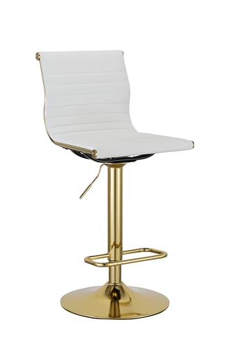 Neos Modern Furniture Adjustable White PU Bar Stool with Gold Leg - Thumbnail 2