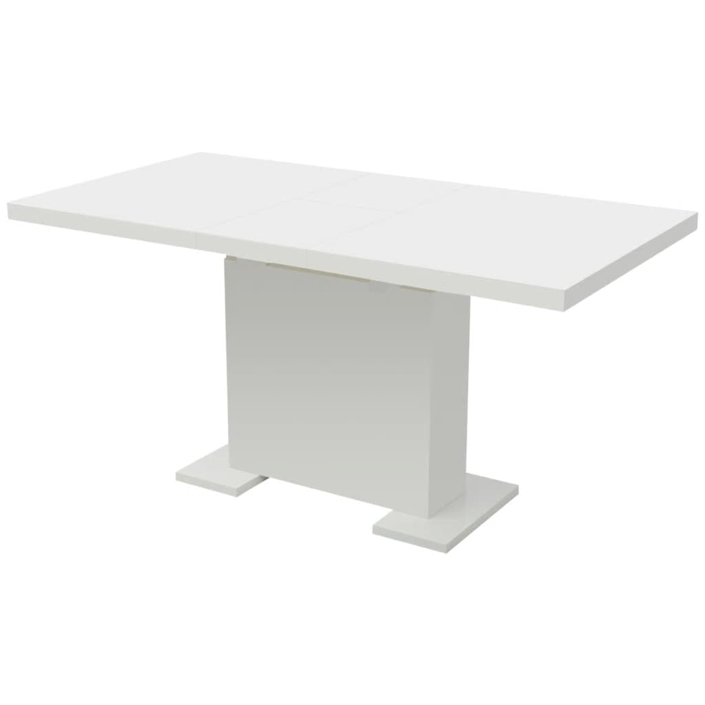 vidaXL Gloss White Dining Table, Extendable and Rectangular, Made of Resistant MDF and Steel, Modern Design for Smaller Kitchens and Eating Areas