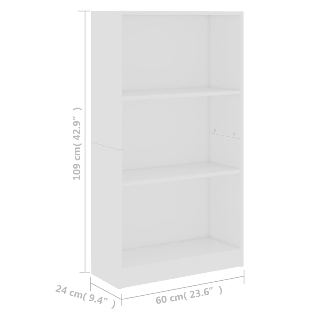 vidaXL Bookshelf, 3-Layer Design Bookcase, Freestanding Display Storage Shelving, Display Shelf for Living Room Bedroom, Modern, White Engineered Wood