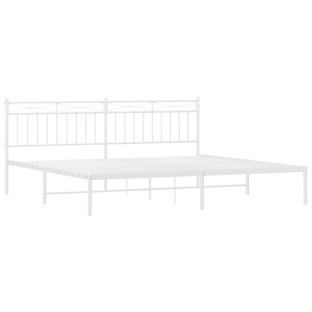 vidaXL 11'' King Metal Bed Frames with Headboard, Platform Bed Frame with Strong Metal Slats Support, Under Bed Storage, Noise Free, White, Without Mattress