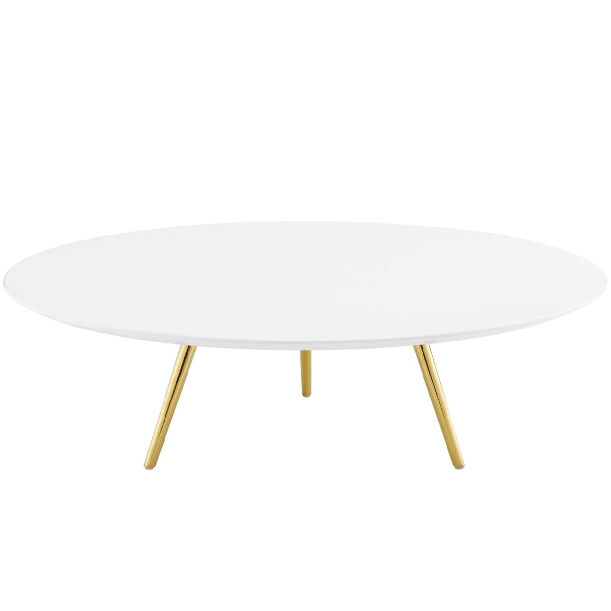 Modway Lippa 47" Mid-Century Modern Round Coffee Table With Tripod Base In Gold White