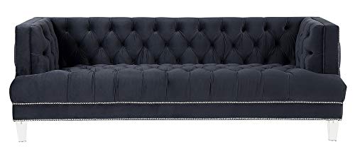 Acme Ansario Button Tufted Velvet Upholstery Sofa with Nailhead Trim in Charcoal