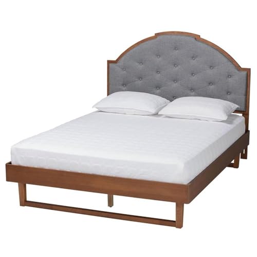 Baxton Studio Douglas Mid-Century Modern Grey Fabric And Walnut Brown Wood King Size Platform Bed