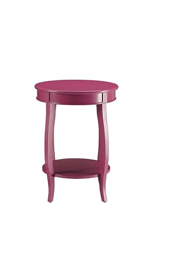 Acme Aberta Wood Round End Table With Bottom Shelf In Red