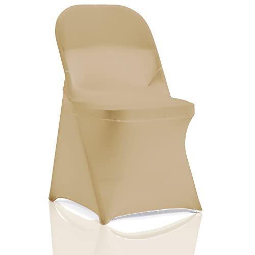 Bricia 12 Pcs Champagne Stretch Spandex Folding Chair Slipcovers, Dining Room Chair Covers Stretch Chair Slipcovers Protector Fo