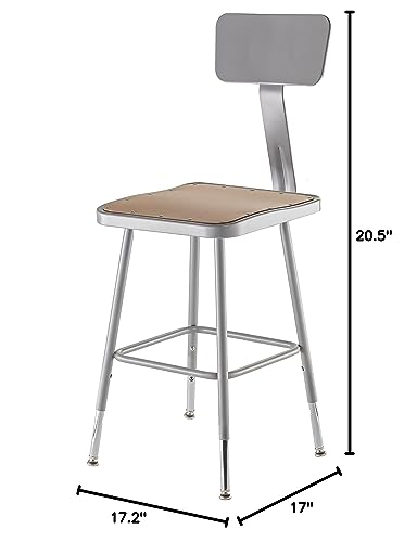 National Public Seating 6318HB Steel Stool with Square Hardboard Seat Adjustable and Backrest, 19&quot;-27&quot;, Grey