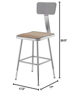 National Public Seating 6318HB Steel Stool with Square Hardboard Seat Adjustable and Backrest, 19"-27", Grey