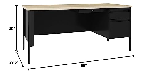Lorell Fortress Series 66" Right Pedestal Desk - 66" x 29.5" x 30" Maple Surface