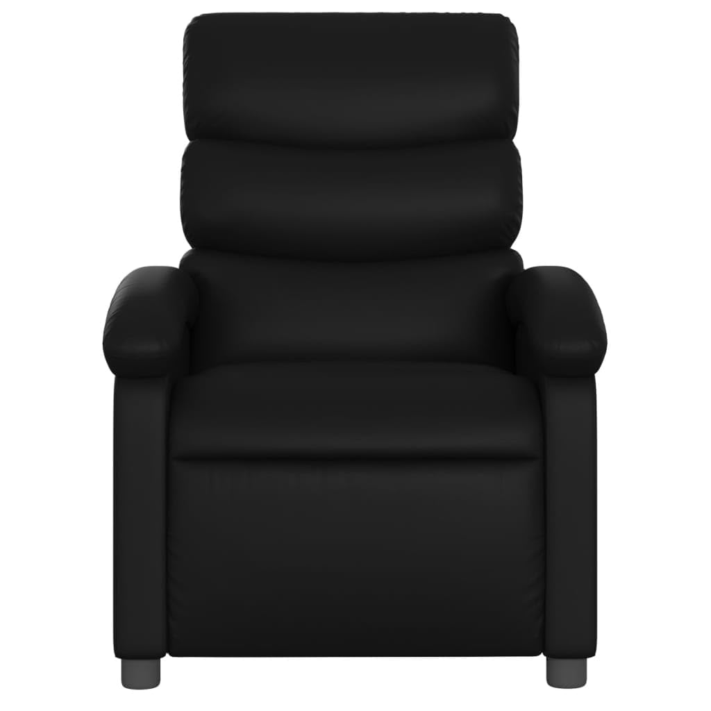 vidaXL Black Faux Leather Manual Recliner Chair with Vibration Massage Function, Adjustable Footrest and Backrest, Side Pocket, and Durable Wooden Frame