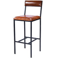 HomeRoots Medium Brown Iron; Black Metal Finish, Leather, Plywood Classic Leather and Metal Bar Stool