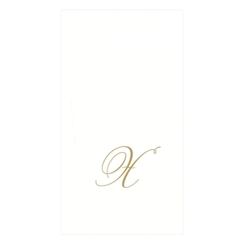Caspari White Pearl & Gold Paper Linen Boxed Guest Towel Napkins in Letter X - Three Packs of 24
