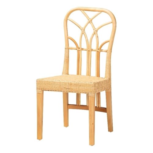 Baxton Studio Monaco Modern Bohemian Oak Brown Finished Mahogany Wood and Natural Rattan Dining Chair