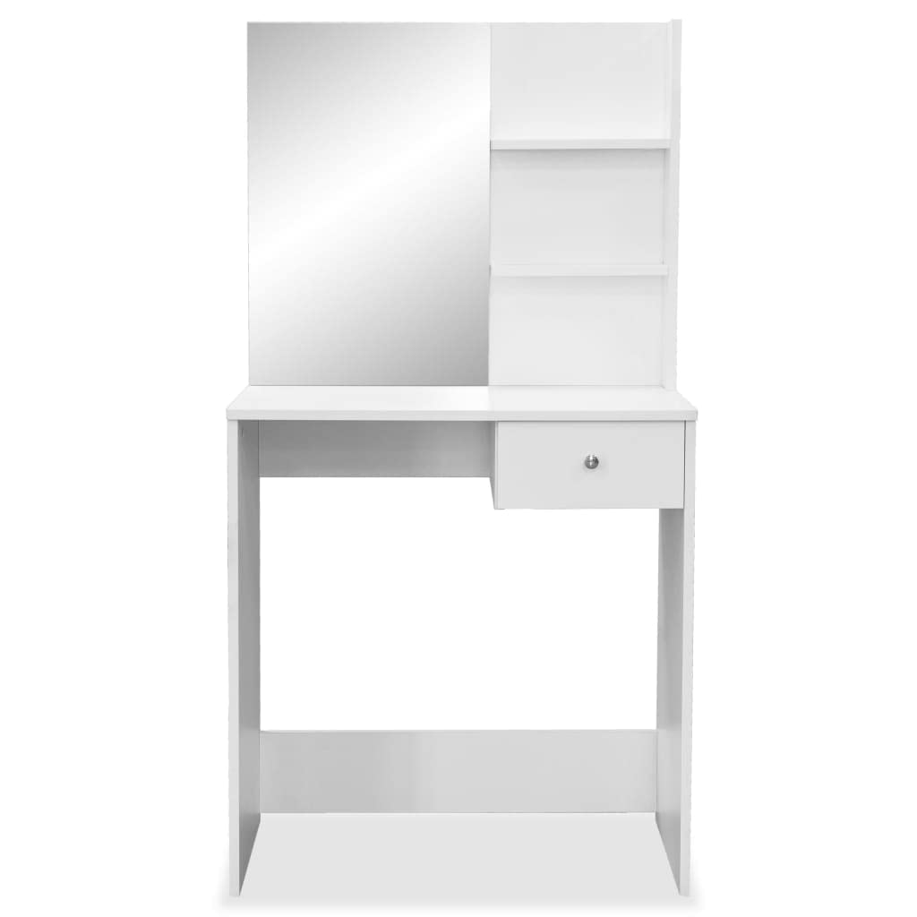 vidaXL Dressing Table with Large Mirror - Matte White Finish, Engineered Wood Structure, Spacious Shelves and Drawers, Modern Design for Bedroom Furniture