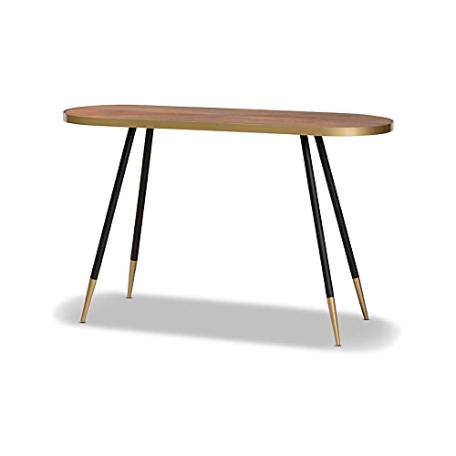 Baxton Studio Lauro Modern and Contemporary Walnut Wood Finished and Two-Tone Gold and Black Metal Console Table