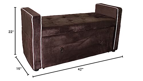 HomeRoots Wood, Polyurethane Foam: 97%, Polyester Fabric: 3% Brown Suede Shoe Storage Bench with Drawer