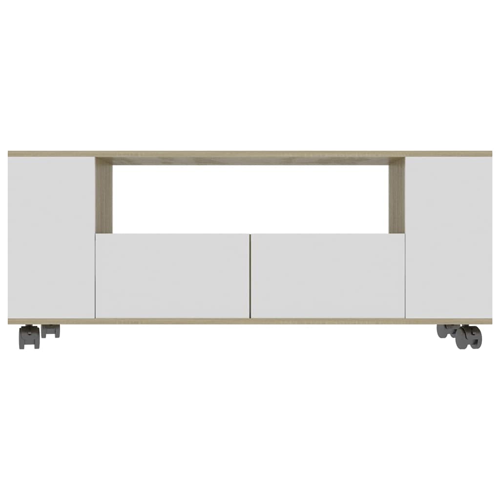 vidaXL TV Stand, TV Unit for Living Room, Sideboard with Drawer, Entertainment Center Media Unit, Modern, White and Sonoma Oak Engineered Wood