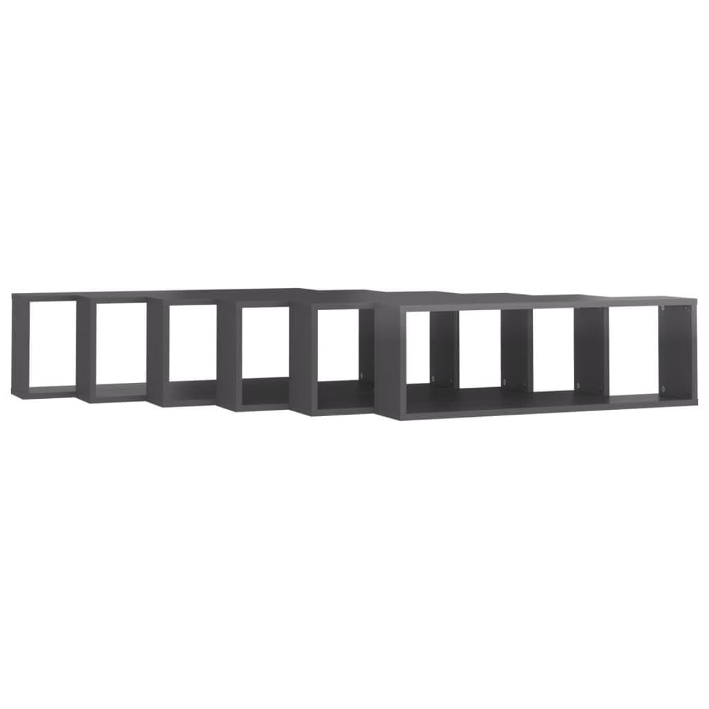 vidaXL Wall Cube Shelves 6 pcs High Gloss Gray 31.5&quot;x5.9&quot;x10.4&quot; Engineered Wood