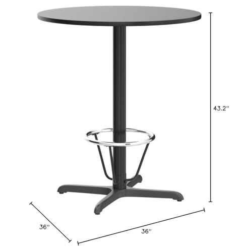 Flash Furniture 36'' Round Black Laminate Table Top With 30'' X 30'' Bar Height Table Base And Foot Ring