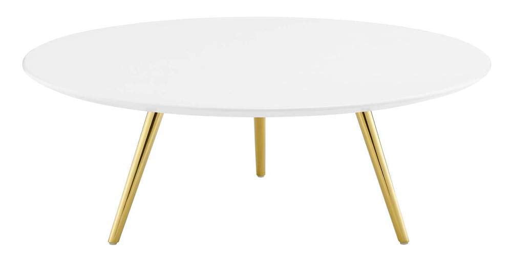 Modway Lippa 40&quot; Mid-Century Modern Round Coffee Table With Tripod Base In Gold White