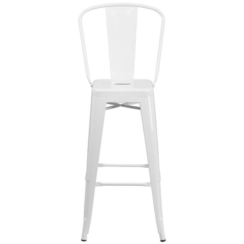 Flash Furniture Commercial Grade 30' High White Metal Indoor-Outdoor Barstool With Removable Back