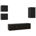 vidaXL TV Cabinet Set 5 Piece Home Indoor Living Room Hanging Wall-Mounted Stereo Plasma HiFi Cabinet TV Stand Unit Furniture Black Engineered Wood