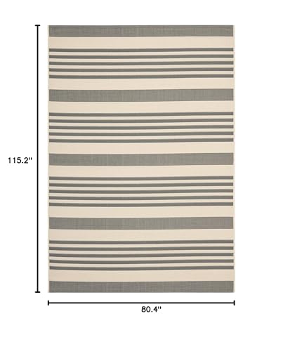Safavieh Courtyard Collection Area Rug - 6'7'' X 9'6'', Grey & Bone, Stripe Design, Non-Shedding & Easy Care, Indoor/Outdoor & W
