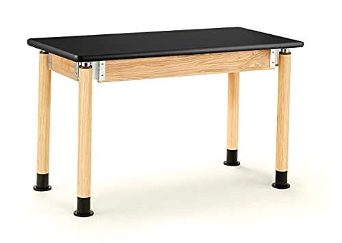 National Public Seating Signature 72&quot; L x 24&quot; W Height Adjustable School Science Lab Utility Table with HPL Top - Oak, Black