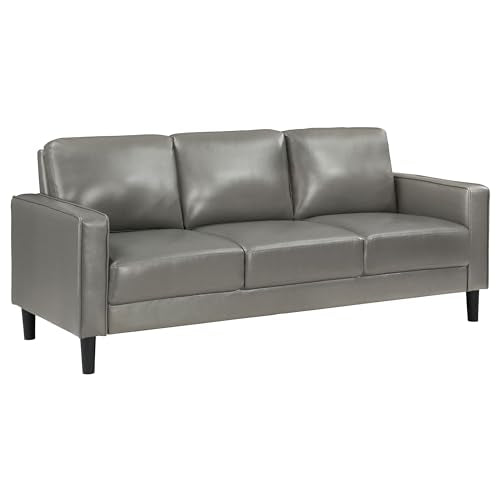 Coaster Ruth 2-Piece Upholstered Track Arm Faux Leather Sofa Set Grey