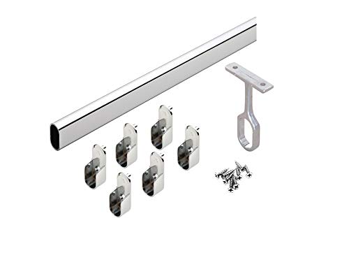 Closet Rod Kit - Oval Rod, 92 inch (2337mm) long with 6 end caps and center support. (Chrome)