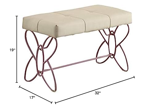 Acme Priya Ii Upholstered Bench With Metal Tube In White And Light Purple
