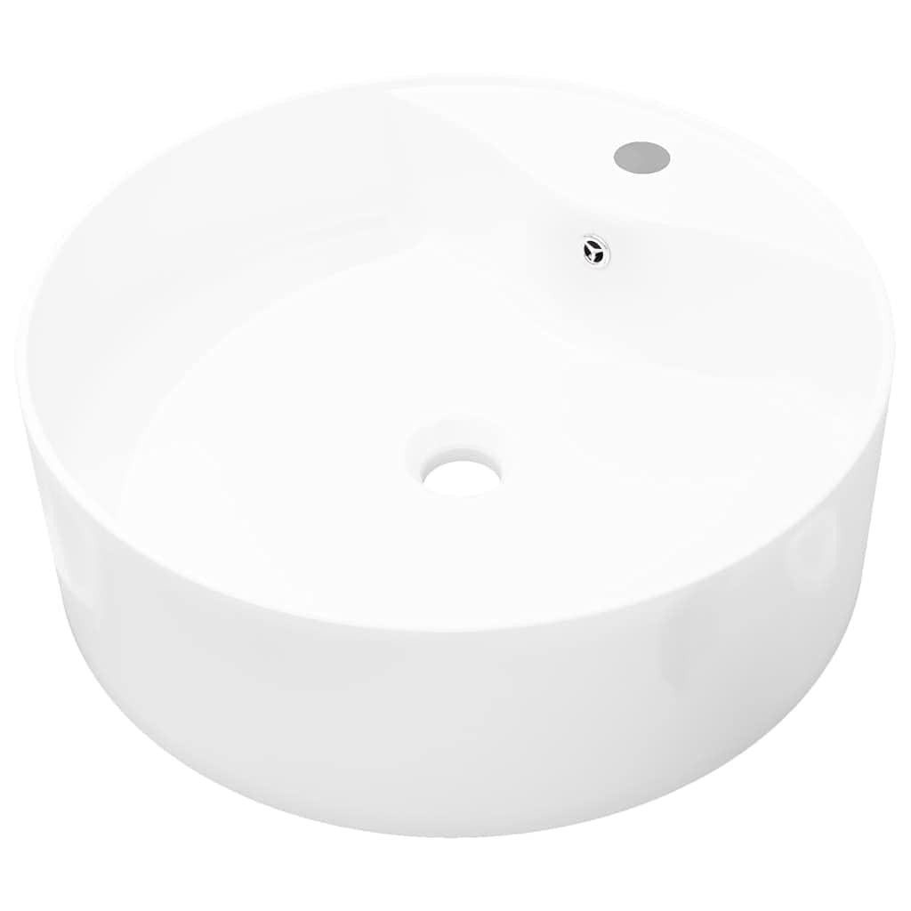 vidaXL Ceramic Bathroom Sink Basin FaucetOverflow Hole White Round