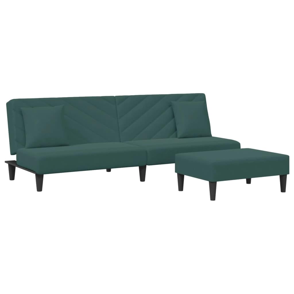 vidaXL Dark Green Velvet 2-Piece Sofa Set with Convertible Bed/Daybed and Footstool for Living Room, Lounge, Home