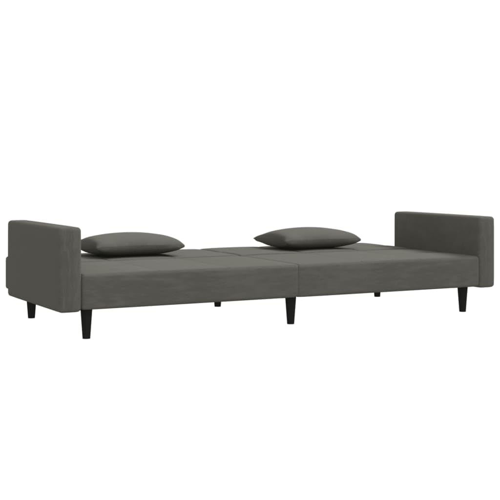 vidaXL Elegant 2-Seater Sleeper Sofa Bed with Pillows - Convertible Velvet Loveseat - Dark Gray - Ideal for Home, Office, Small Spaces