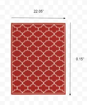 HomeRoots Polypropylene 2’x3’ Red and Ivory Trellis Indoor Outdoor Scatter Rug