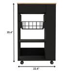 HomeRoots Black-Light Oak Sleek Black and Light Oak Portable Kitchen Cart