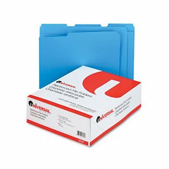 Universal Office Products 16161 Colored File Folders, 1/3 Cut Assorted, Two-Ply Top Tab, Letter, Blue, 100/Box