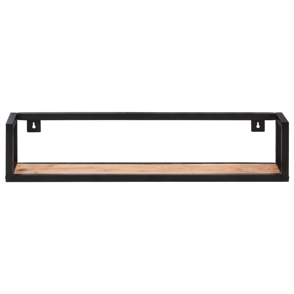 vidaXL Wall Shelves, Pair of 31.5&quot; Solid Acacia Wood with Black Powder-Coated Iron Frame - Durable Industrial Style Wall Mounted Storage and Decor
