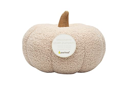 Pearhead Sherpa Pumpkin, Plush Stuffed Halloween Home Decorations, Modern Fall Home Decor, 6.5' X 9', Cream