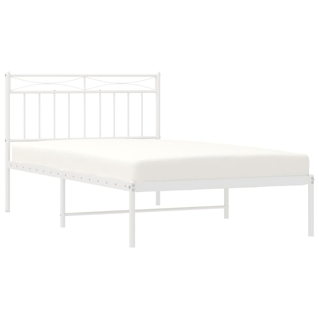 vidaXL Modern Steel Bed Frame - Robust Construction, Timeless headboard Design, White, Extra Under-Bed Storage Space - Assembly Required