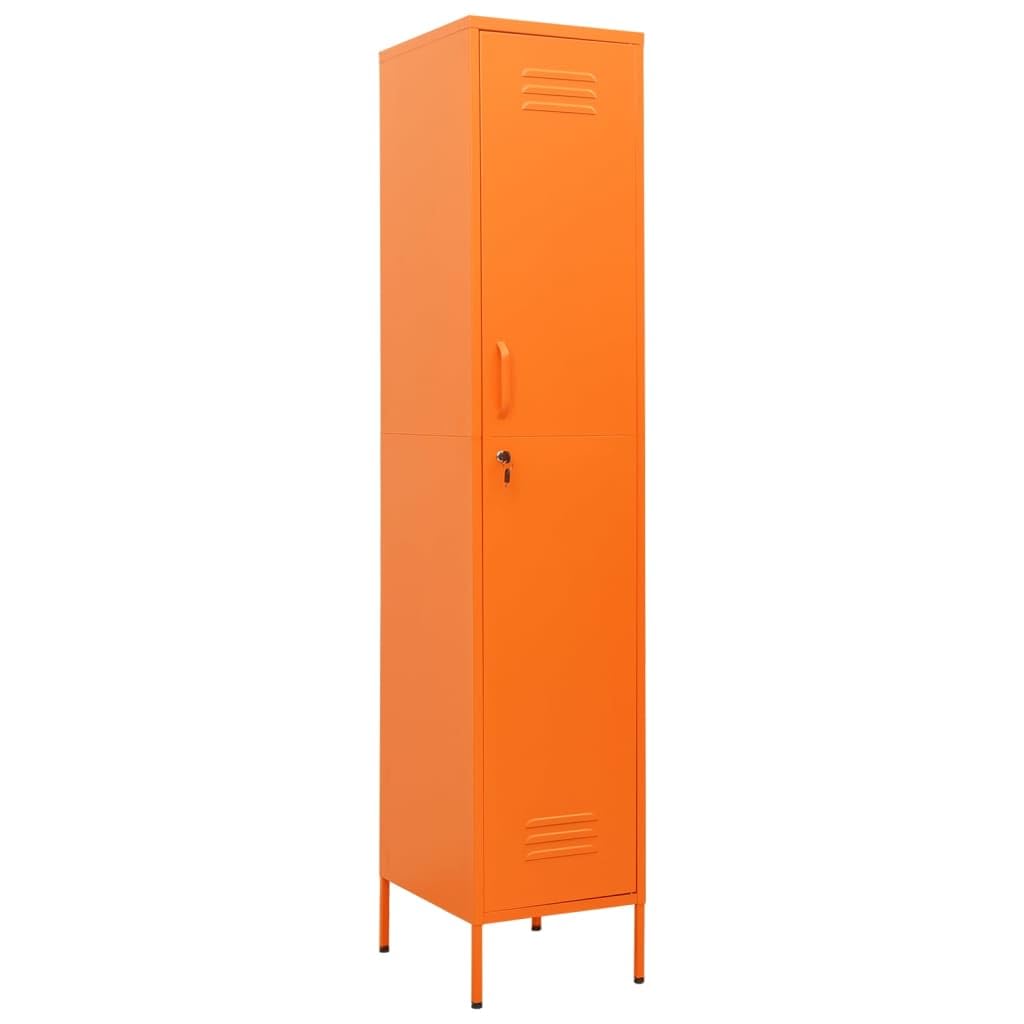 vidaXL Orange Steel Locker Cabinet - Modern Designed Storage Solution with Locks and Adjustable Shelves - Perfect for Office, Room - 13.8&quot;x18.1&quot;x70.9&quot;