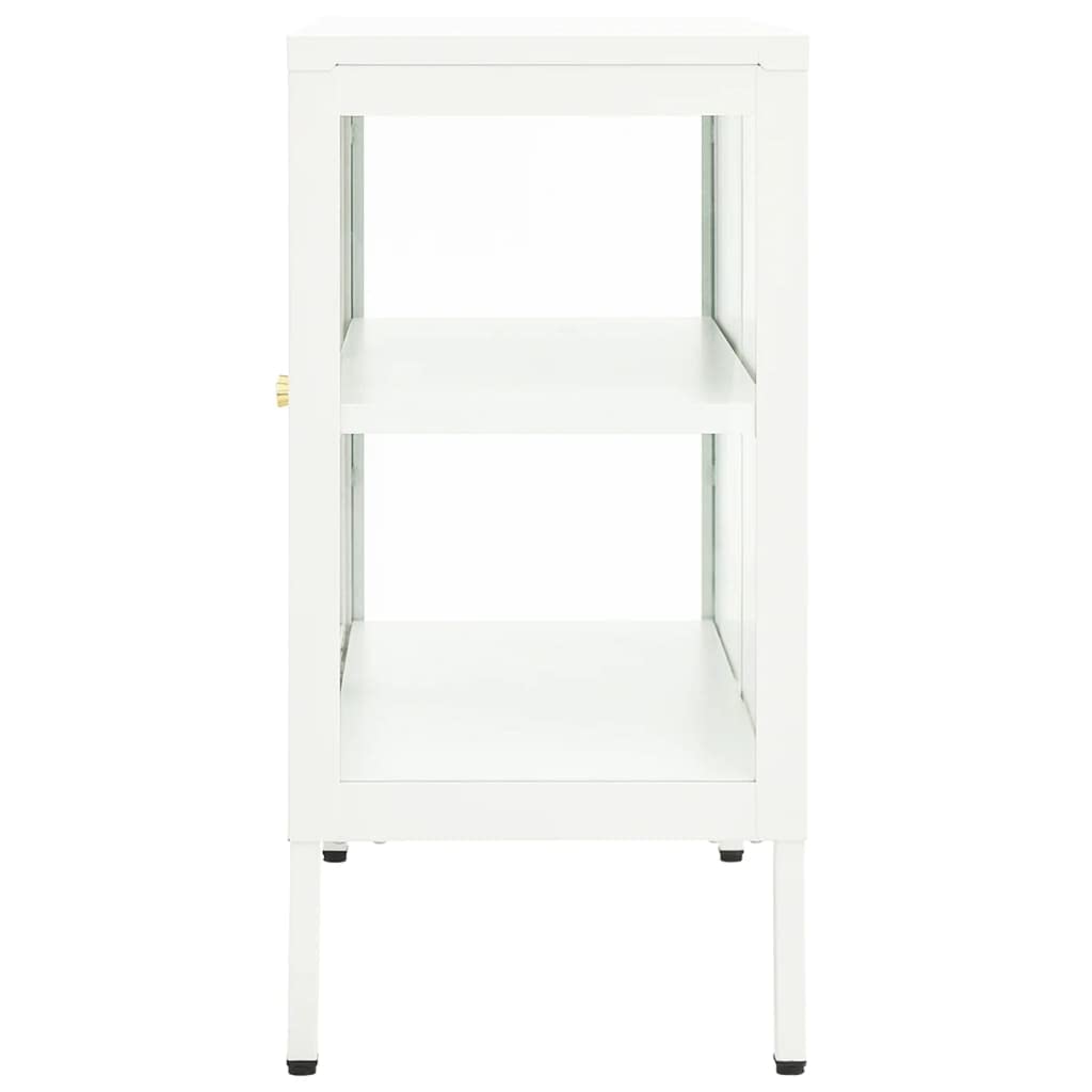 vidaXL Modern Sideboard in White - Powder-Coated Steel and Tempered Glass, Adjustable Shelf and Feet - 27.6&quot;x13.8&quot;x27.6&quot; - Durable and Easy to Clean