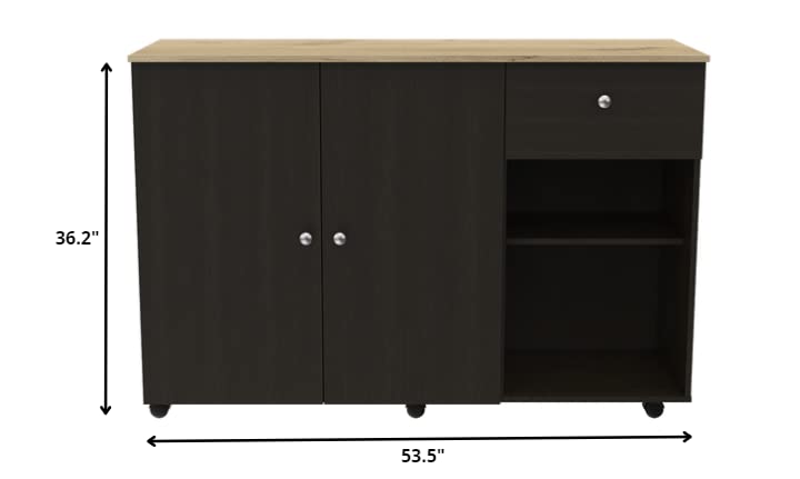 HomeRoots Sleek and Modern Black Wengue Kitchen Island Cart