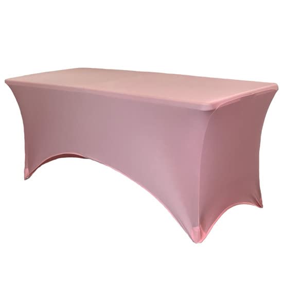 Your Chair Covers - 8 Ft Rectangular Fitted Spandex Tablecloths, Stretch Elastic Table Cover For Long Patio, Party, Birthday, Vendor Table - Dusty Rose