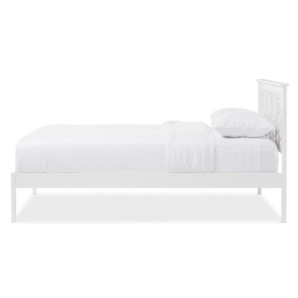 Baxton Studio Celine Modern and Contemporary Geometric Pattern White Solid Wood Queen Size Platform Bed