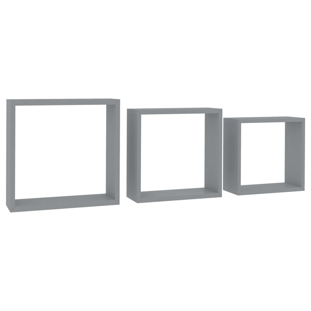 vidaXL-Set of 3-MDF Wall Cube Shelves in Modern Gray- Easy to Install Corner Shelves- Perfect for Displaying Collectibles, Books, Decorative Ornaments