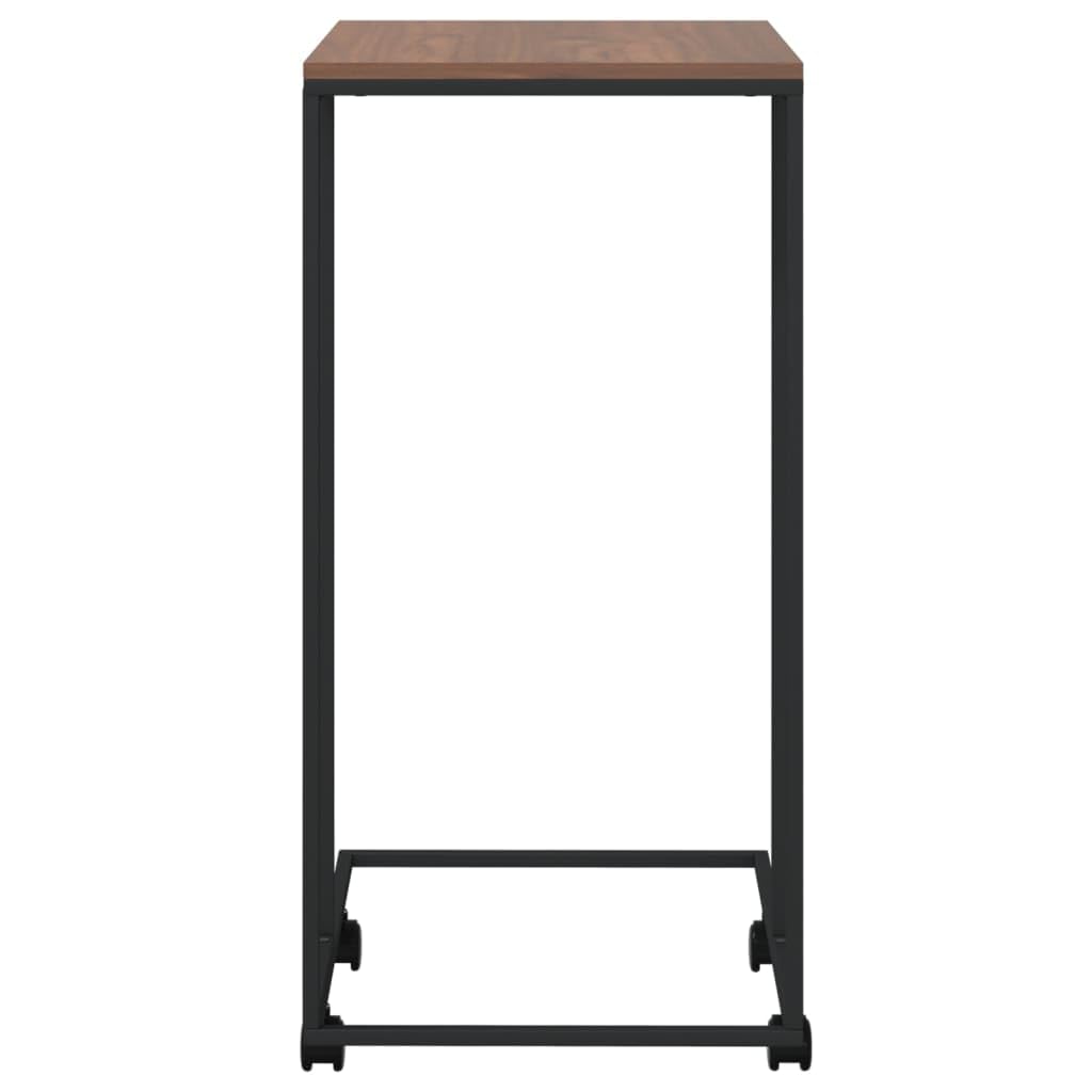 vidaXL Black Side Table with Wheels, C-Shaped Engineered Wood and Iron Frame, Ideal as Coffee Table, Sofa Table, Bedside Shelf