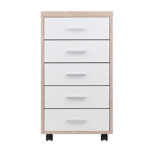 Ergode Kenner Mobile 5-Drawer Storage Mobile Cabinet, Two-Tone