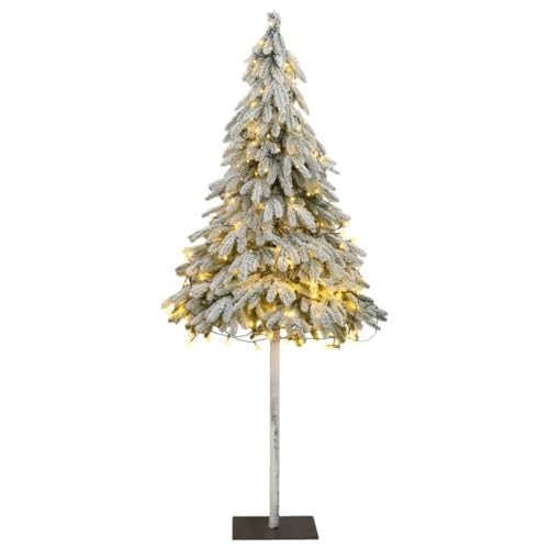vidaXL Modern Artificial Christmas Tree with Flocked Snow and 300 LEDs - Lifelike PE Tips, Adjustable Lighting Modes, Robust Metal Stand - 82.7&quot; Height, White
